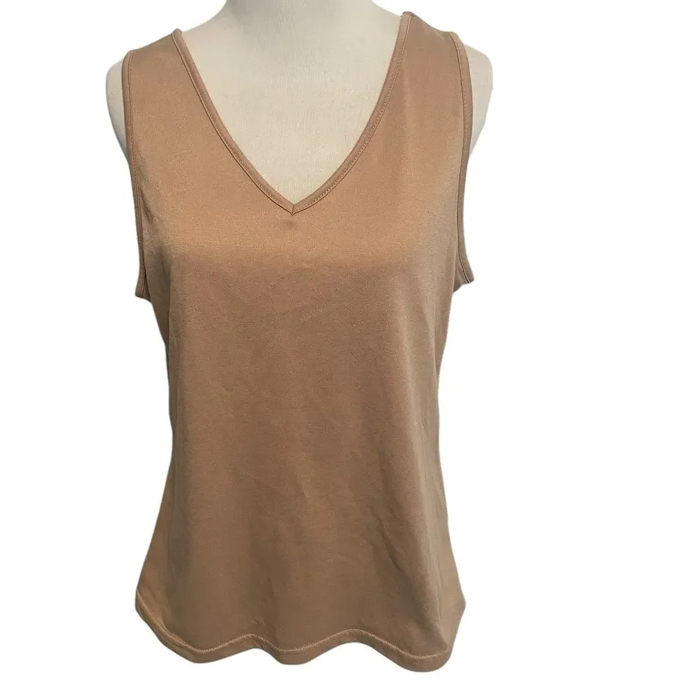 NYDJ French Terry Lounge Tank Womens Small/Medium Tan V-Neck Neutral Shell